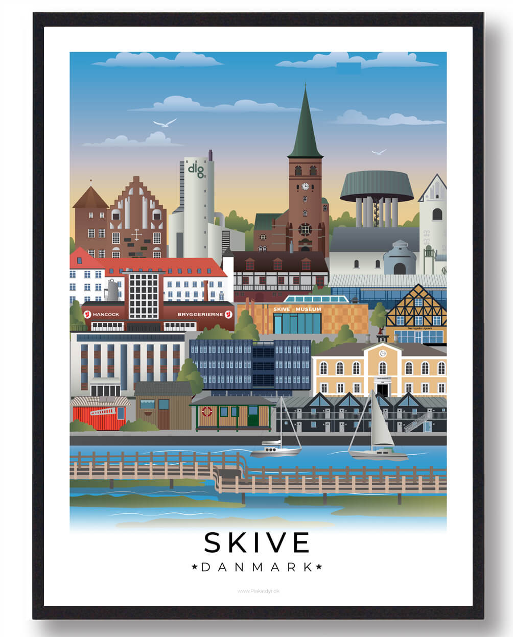 Skive plakat med hvid kant