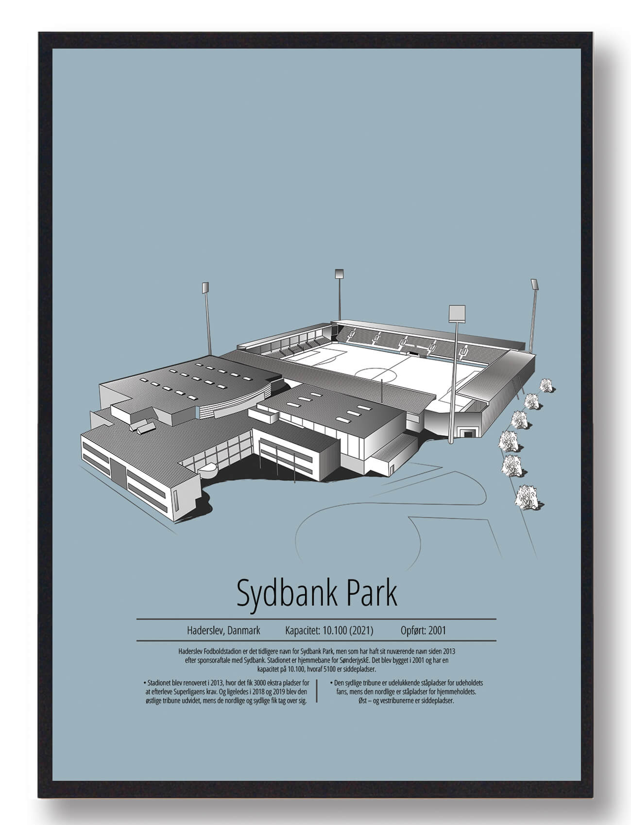 Sønderjyske Stadion Plakat i Lyseblå - Fodboldkunst
