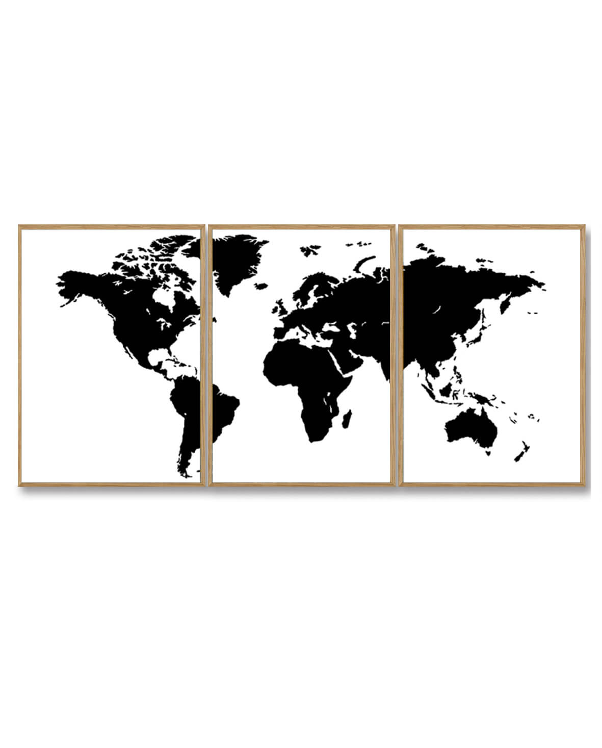 Verdenskortet klassisk sort - 3 delt kort