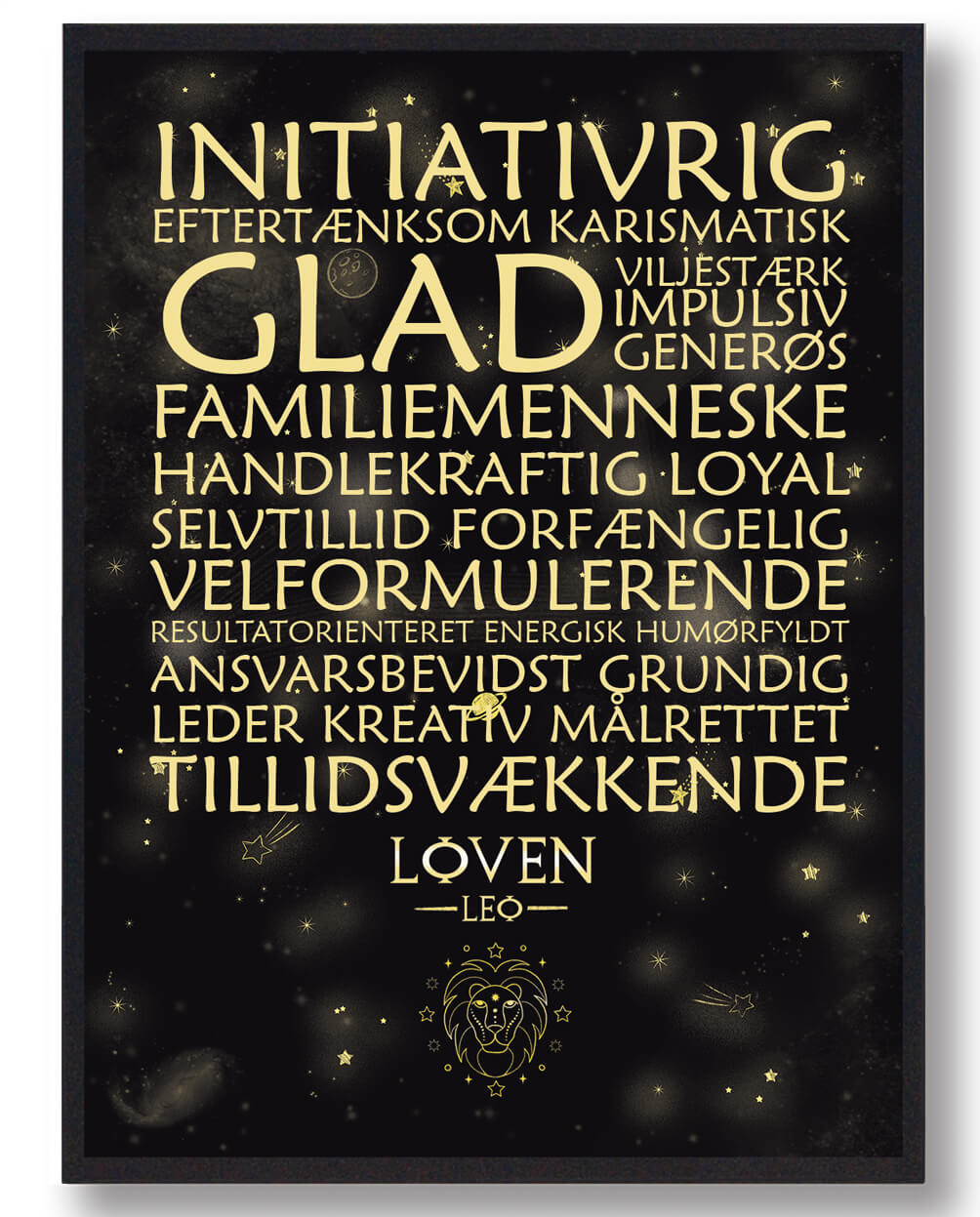 Stjernebillede løven  sort håndtegnet baggrund