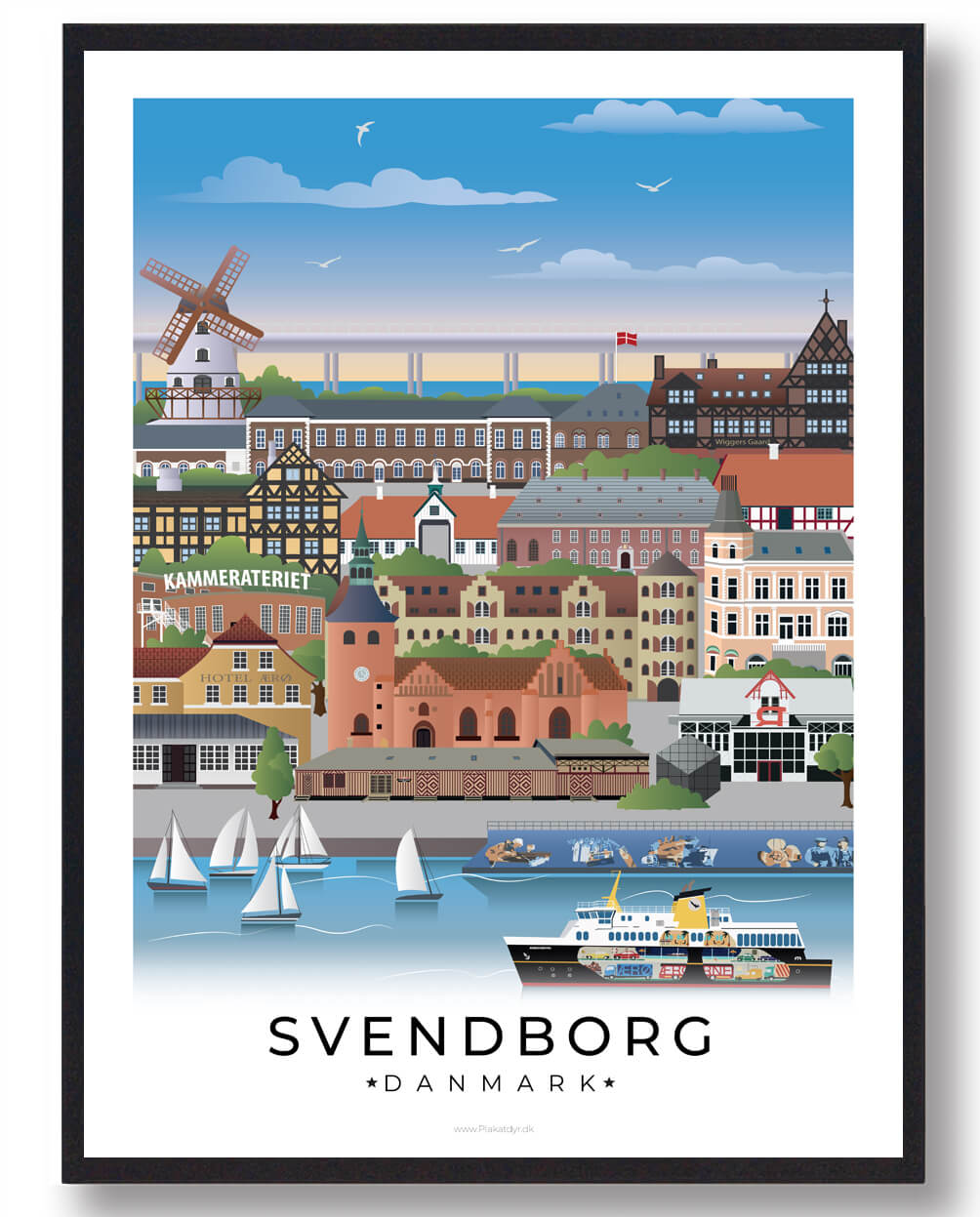 Svendborg Plakat med Hvid Kant - Smuk Byplakat
