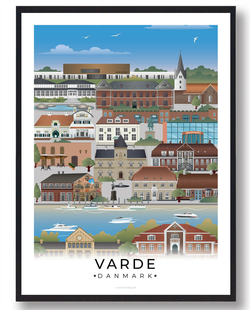Varde byplakat med hvid kant - unik kunst til hjemmet