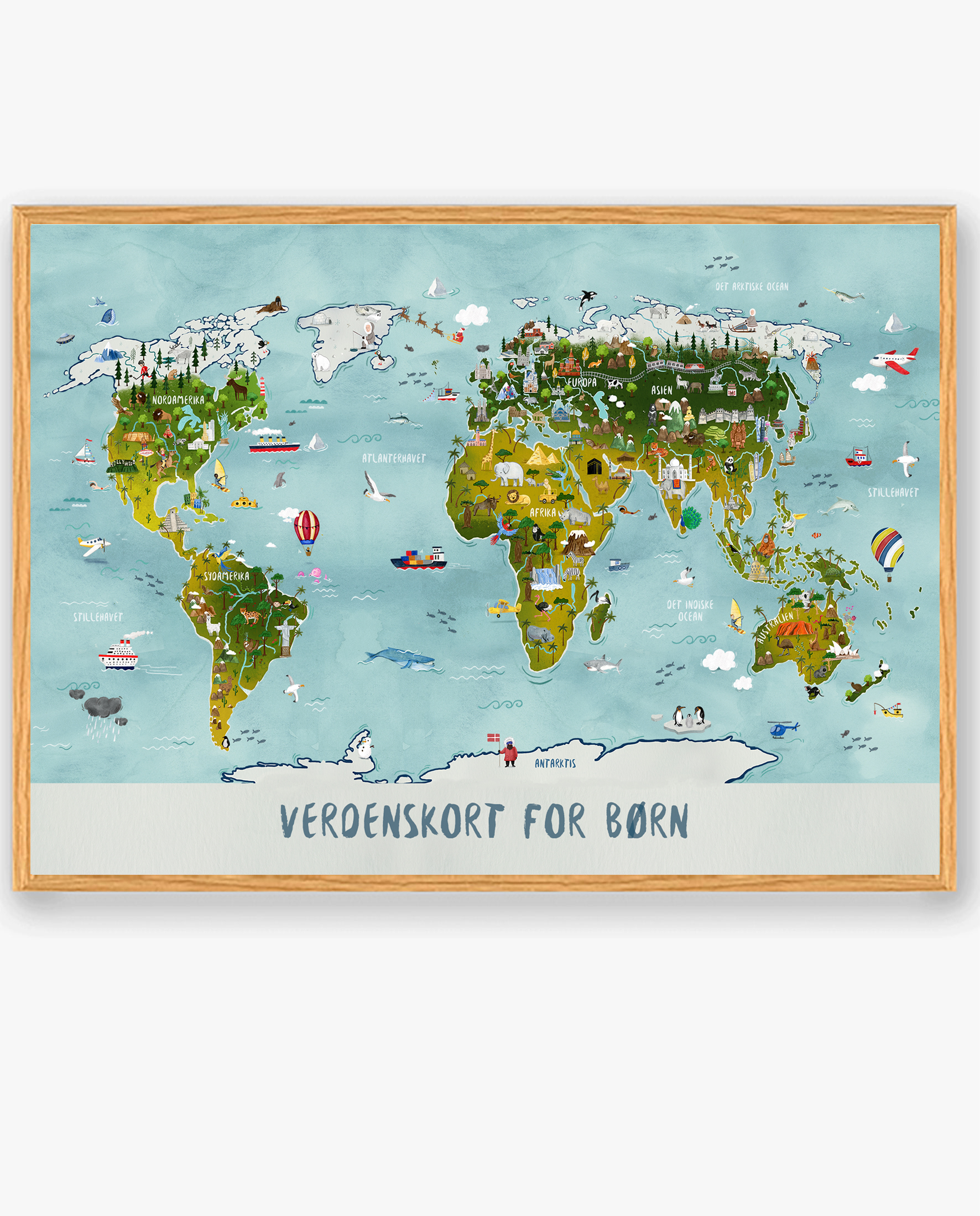 Verdenskort til børn - håndtegnet plakat