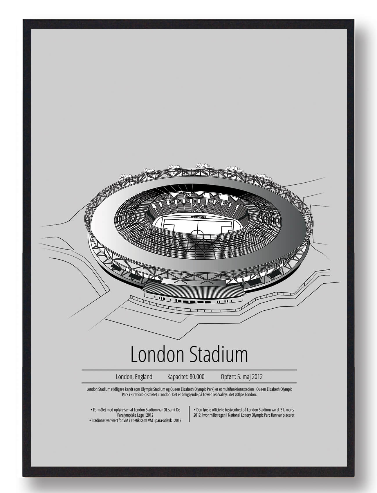 West Ham Fodboldplakat - London Stadium Grå Design