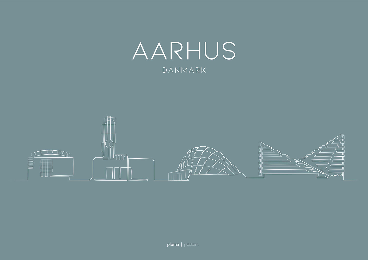 Aarhus - Dusty Blue Kunsttryk fra Pluma Posters