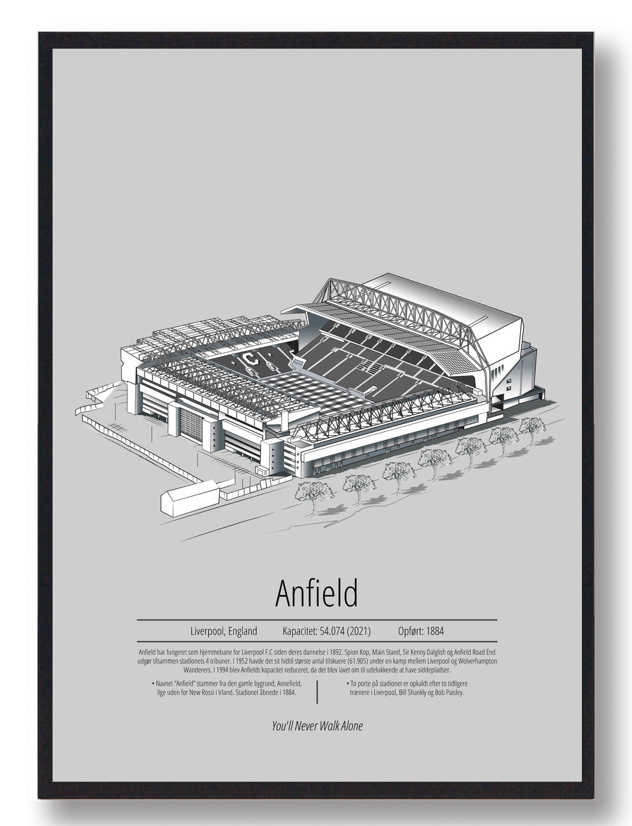 Anfield Liverpool plakat - Grå dekoration til hjemmet
