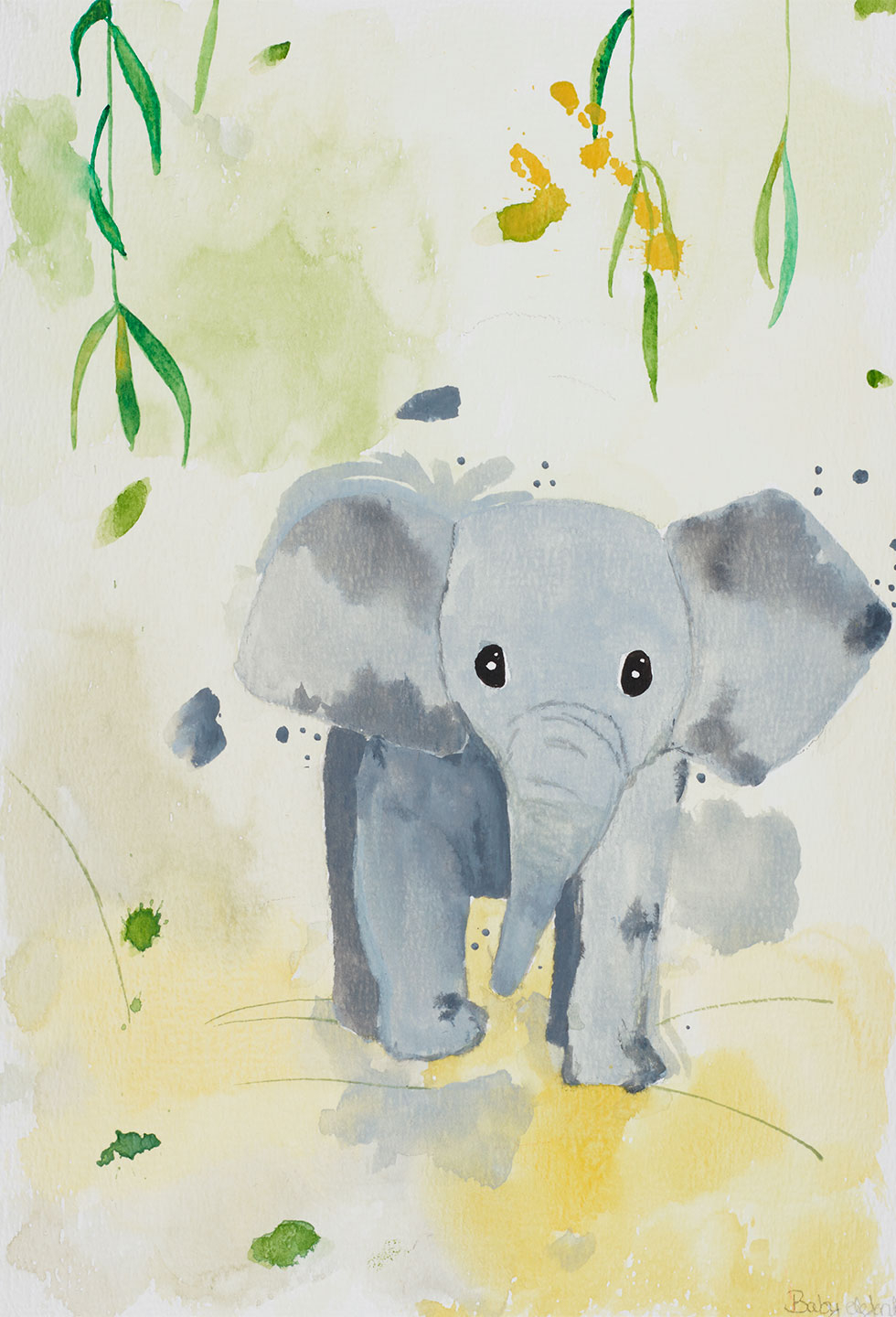 Sød Babyelefant Kunstværk fra Et Lille Atelier