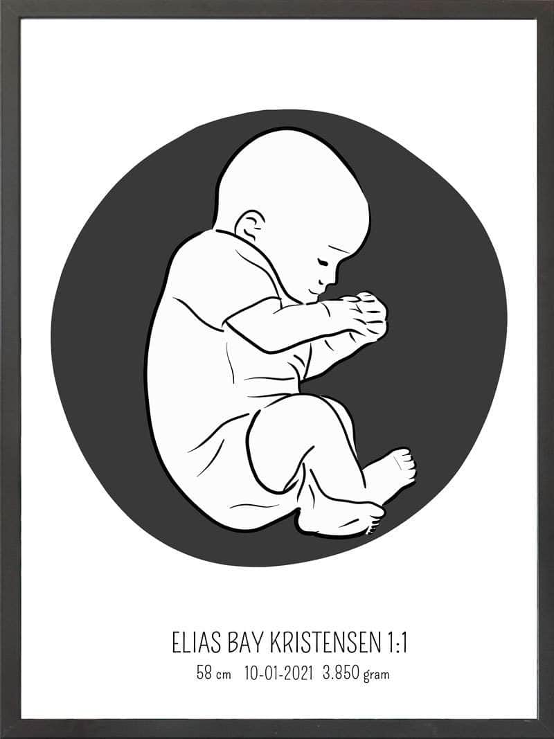 Fødselsplakat 1:1 – Blå Fosterstilling til Gave
