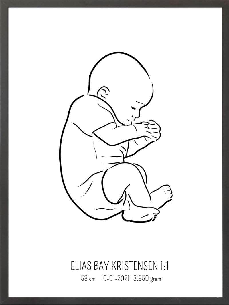 Fødselsplakat 1:1 – Smuk Blå Fosterstilling til Gave