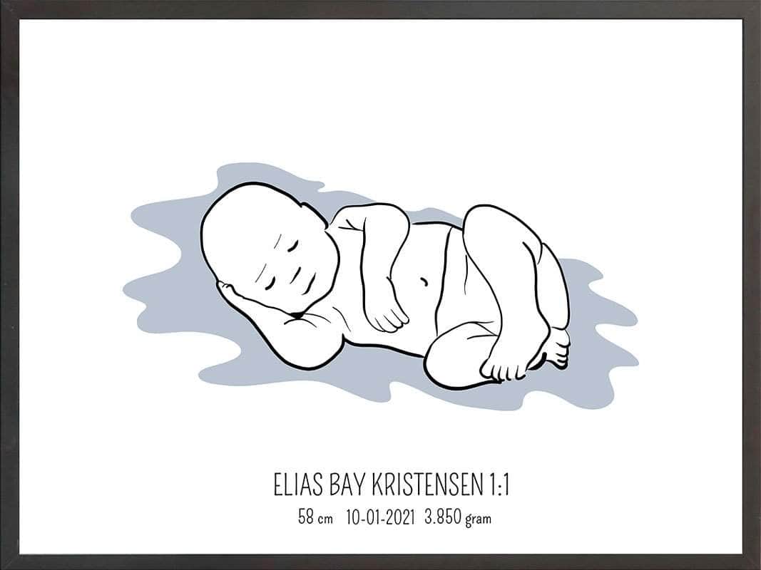 Fødselsplakat 1:1 – Liggende Blå til Gave eller Minde