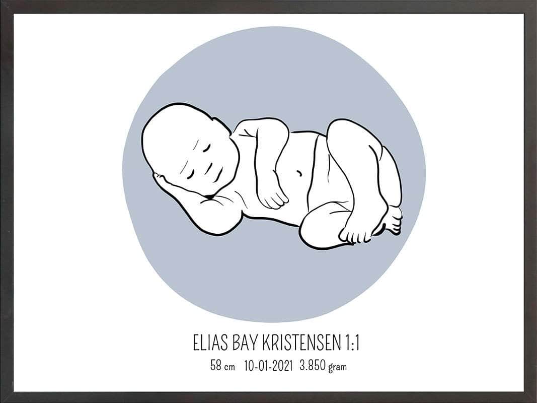 Fødselsplakat 1:1 - Liggende Blå til Barnet