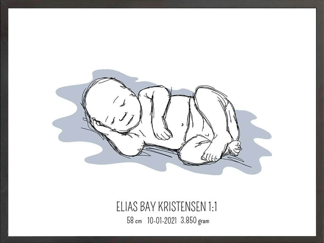 Fødselsplakat 1:1 - Blå Design til Gave eller Minde