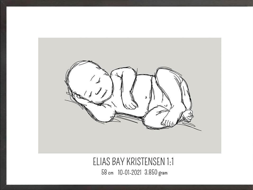 Fødselsplakat 1:1 – Liggende Blå til Gave eller Minde