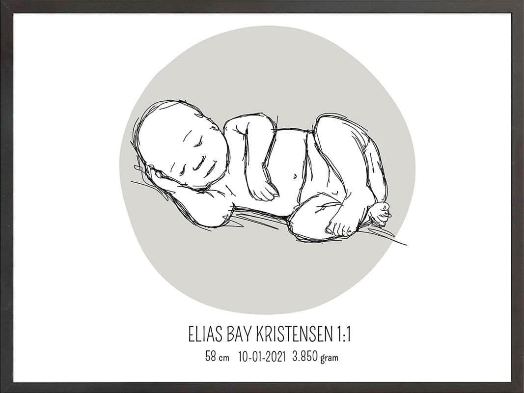 Fødselsplakat 1:1 – Liggende Blå til Nybagt Mor