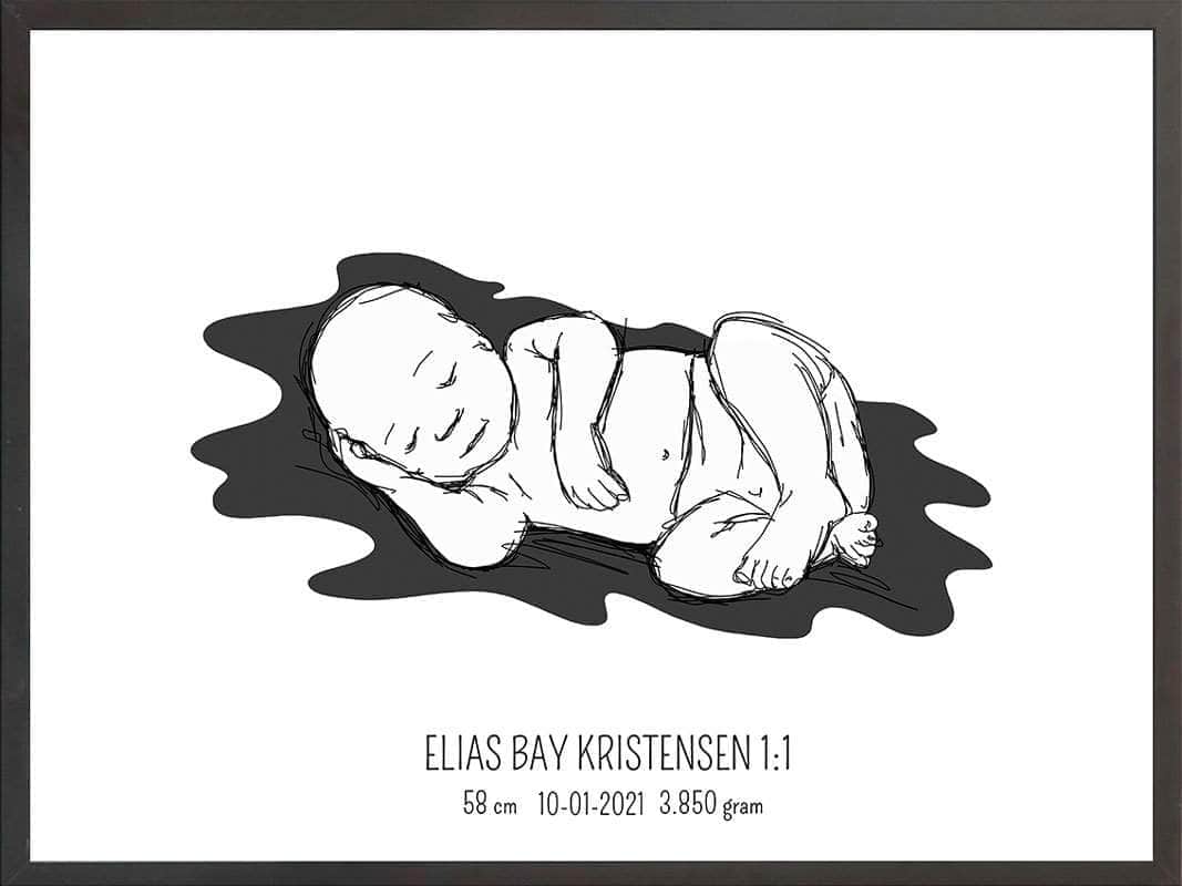 Fødselsplakat 1:1 – Liggende Blå til Nyfødte Gaver