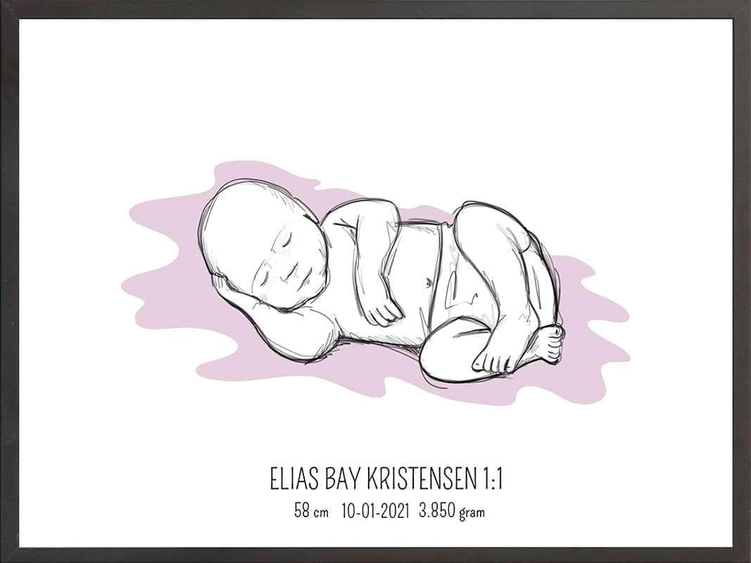 Fødselsplakat 1:1 – Lyserød Gaveidé til Nybagte Forældre