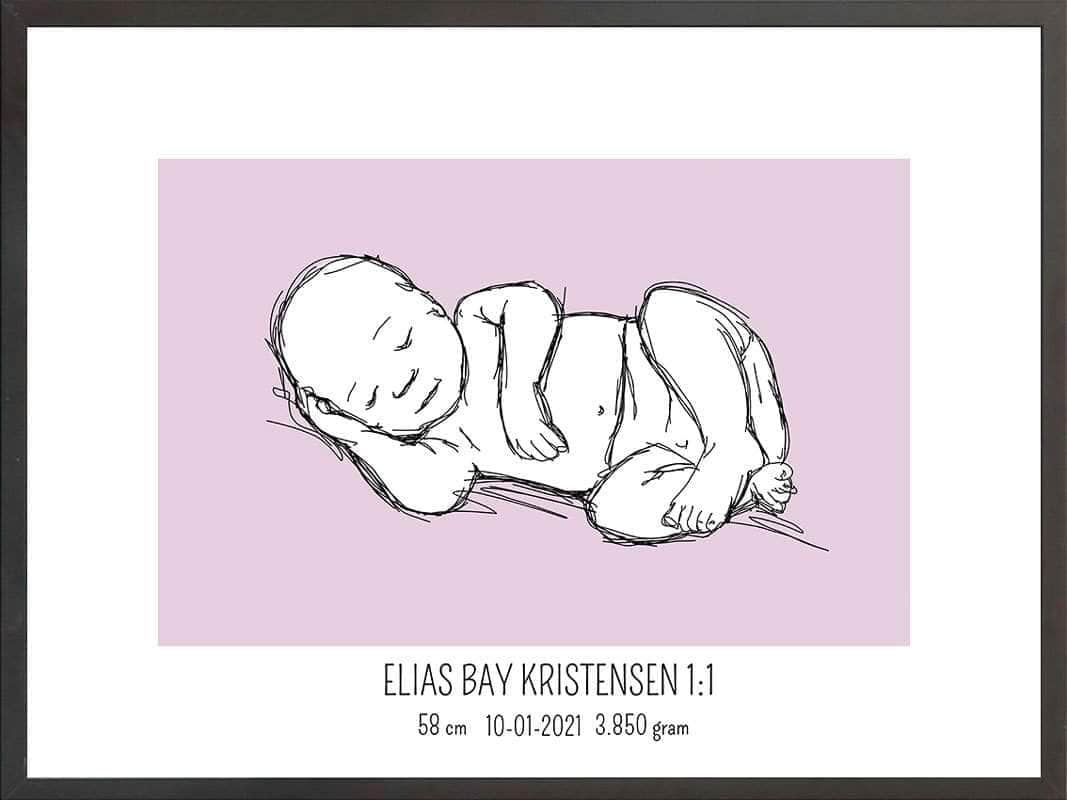Fødselsplakat 1:1 – Liggende Lyserød til Gave!
