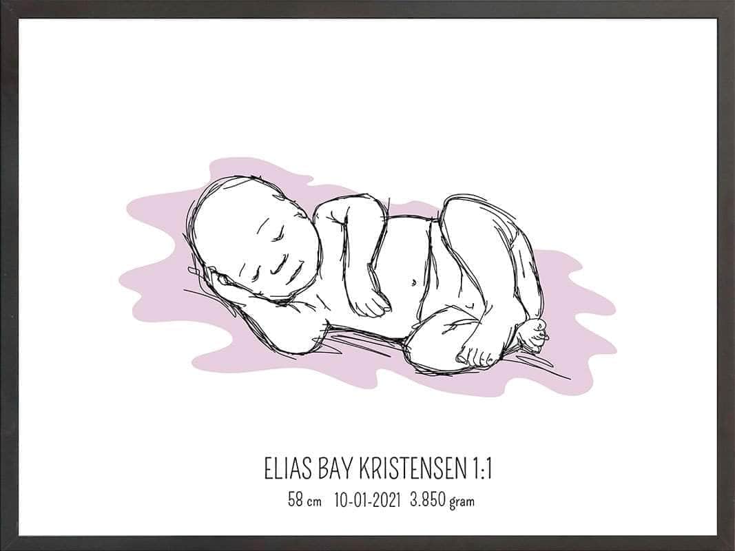 Fødselsplakat 1:1 - Liggende Lyserød til Gaveidéer