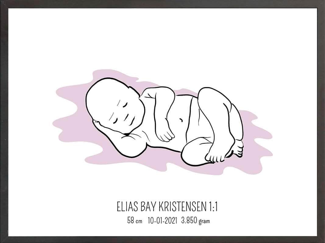 Fødselsplakat 1:1 – Liggende Lyserød til Unikke Gaveidéer
