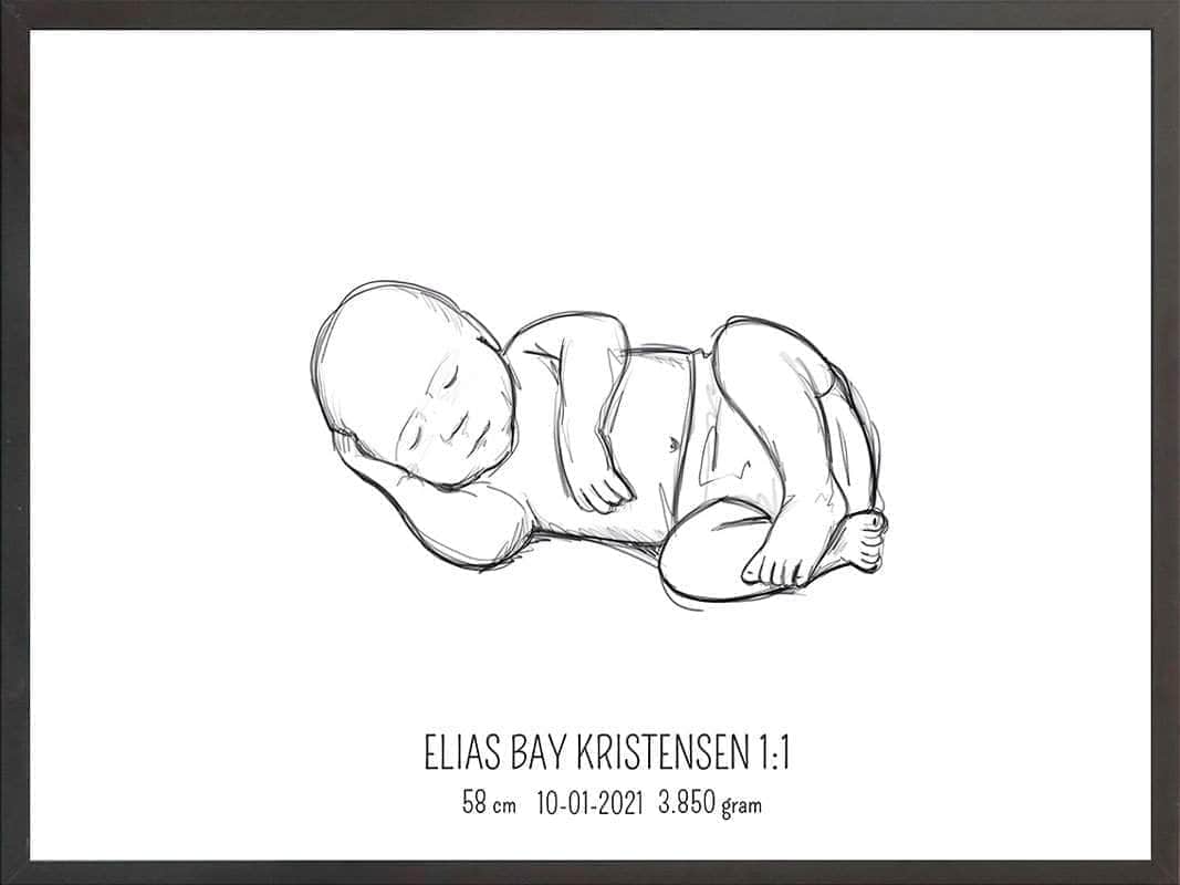 Fødselsplakat 1:1 - Liggende Lyserød til Gaveidéer