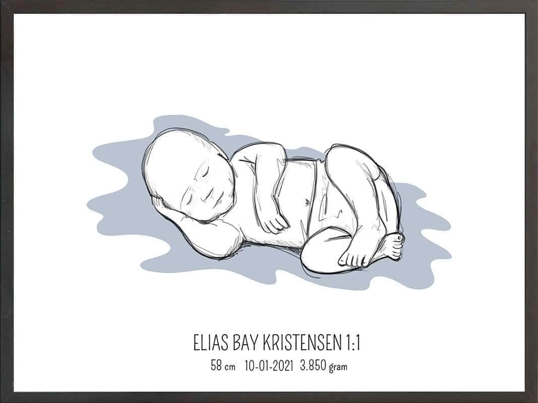 Birth poster / fødselsplakat 1:1 - Liggende lyserød