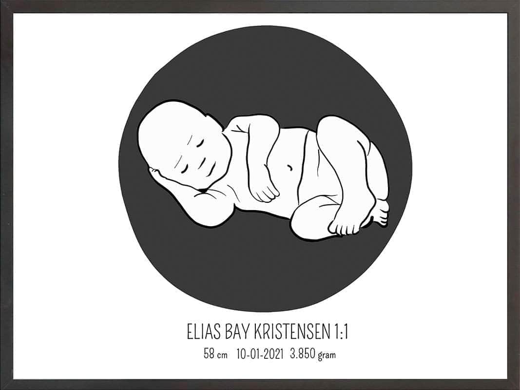 Fødselsplakat 1:1 – Liggende Lyserød Gaveidé til Nybagte Forældre