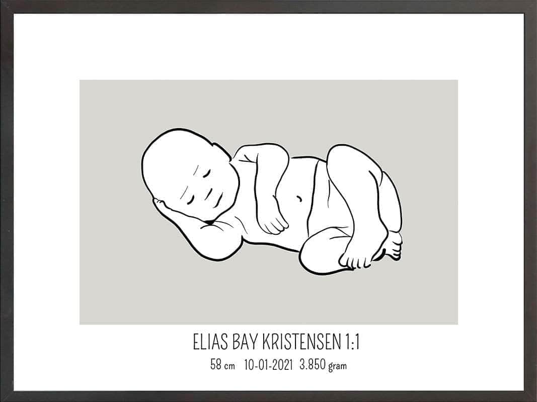 Fødselsplakat 1:1 – Liggende Lyserød Gaveidé til Nyfødte