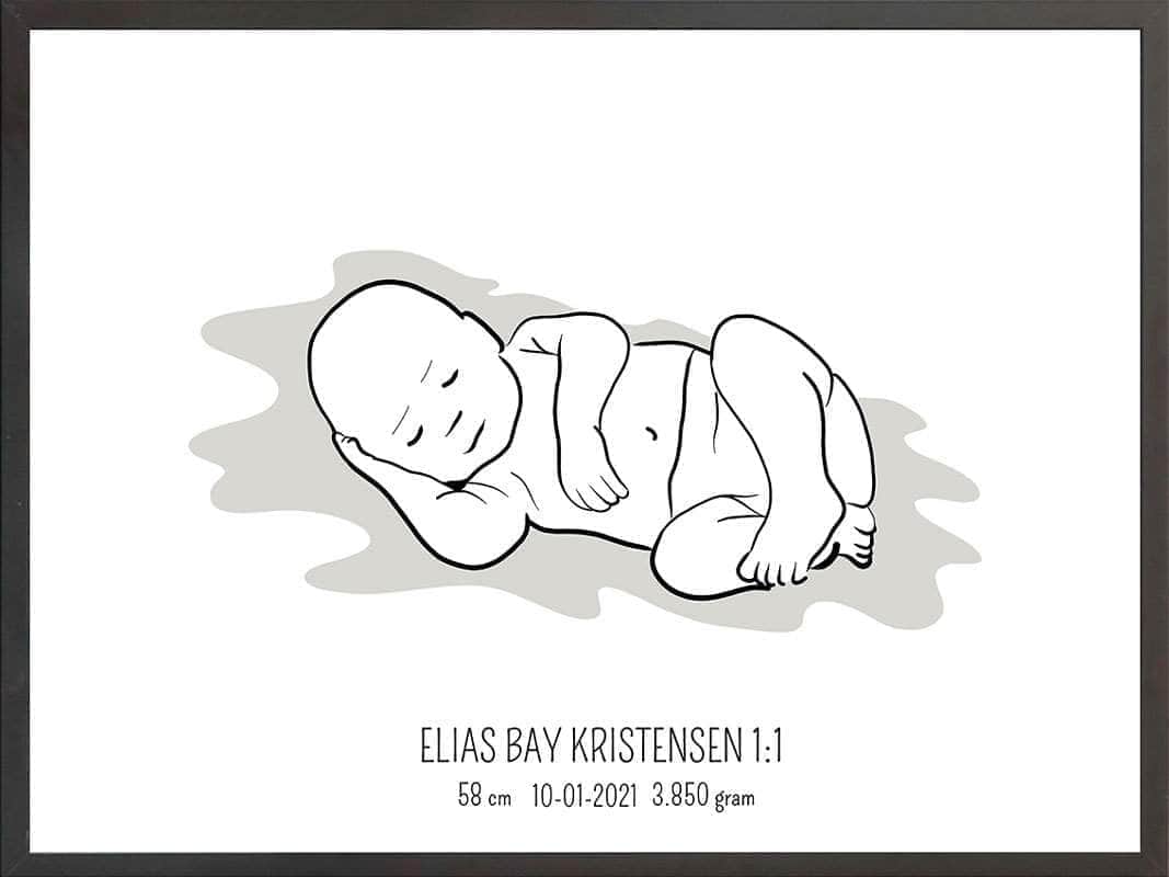Fødselsplakat 1:1 – Liggende Lyserød til Gaveidéer