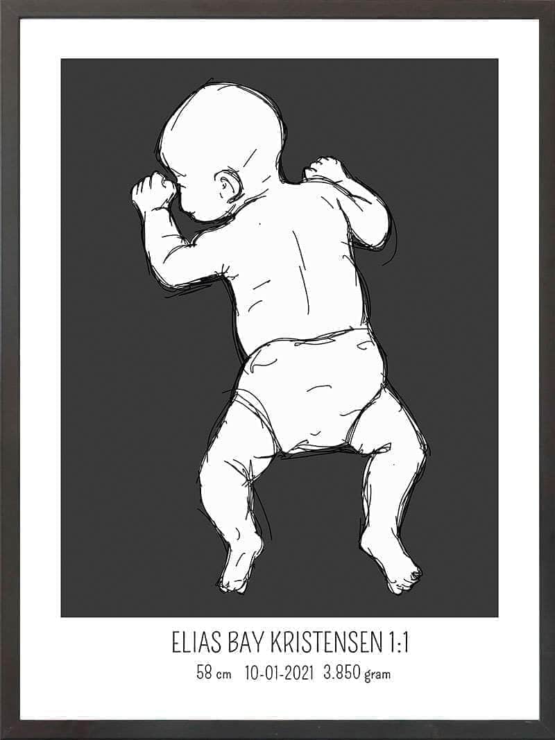 Fødselsplakat 1:1 - På Maven Blå fra Postersbyus