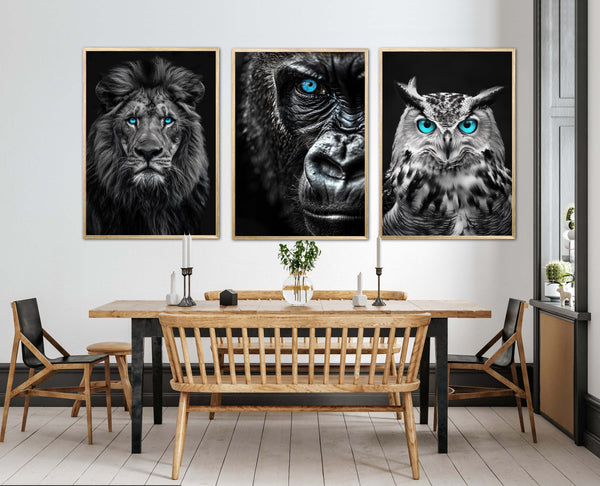 Blå Øjne Plakatsæt - Gorilla, Ugle og Løve på Udsalg