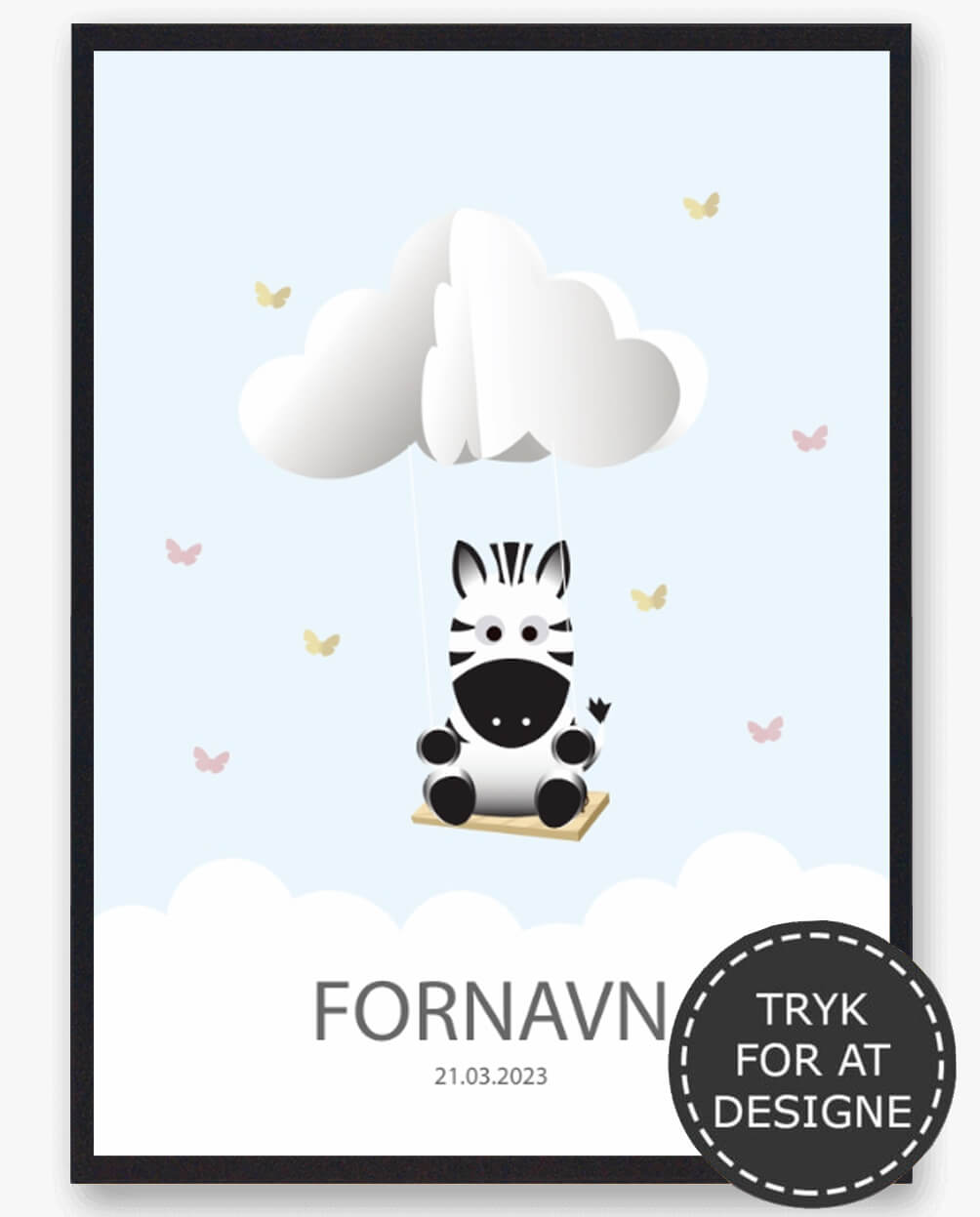 Zebra Navnetavle Plakat - Perfekt til Børneværelset!