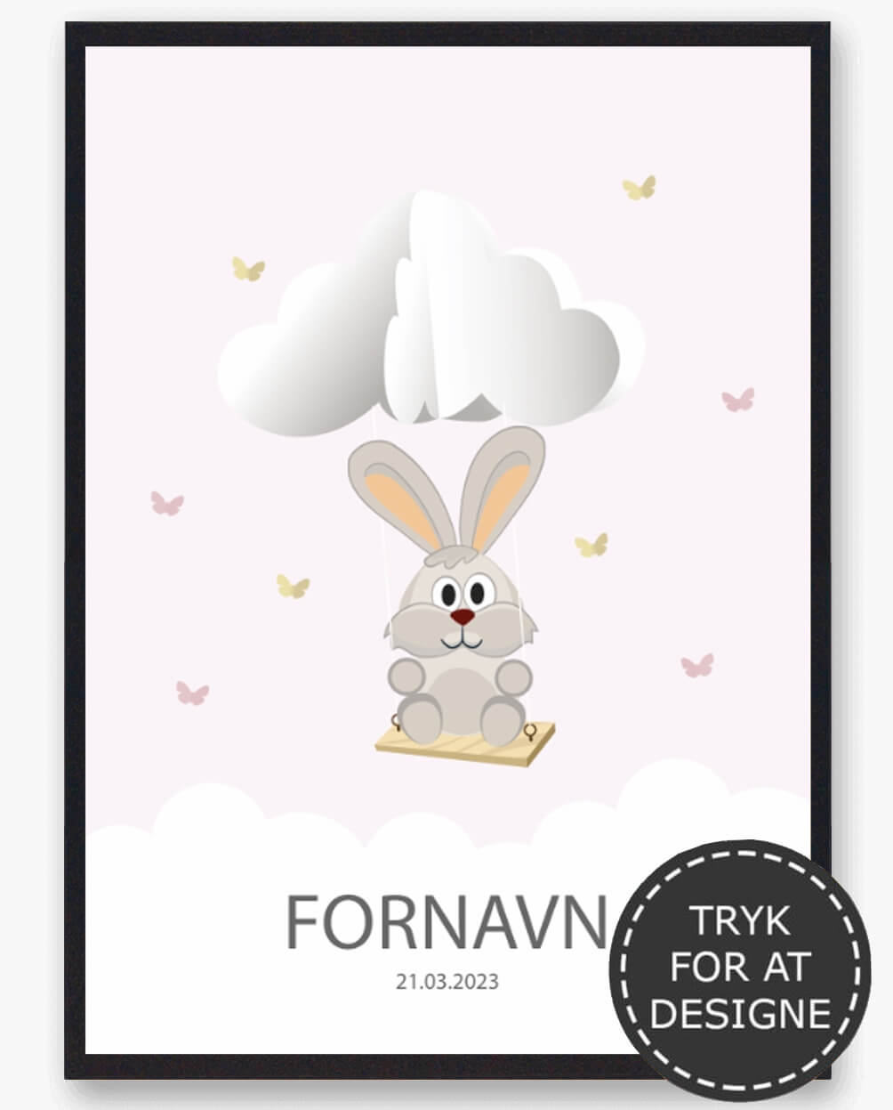 Navnetavle Plakat med Kanin - Perfekt gaveidé!