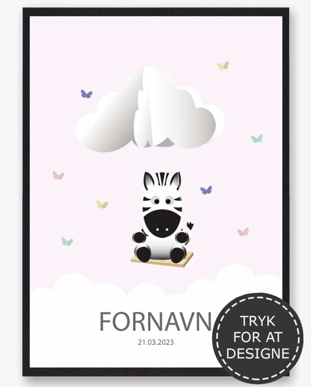 Navnetavle Zebra - Plakat til Børneværelset