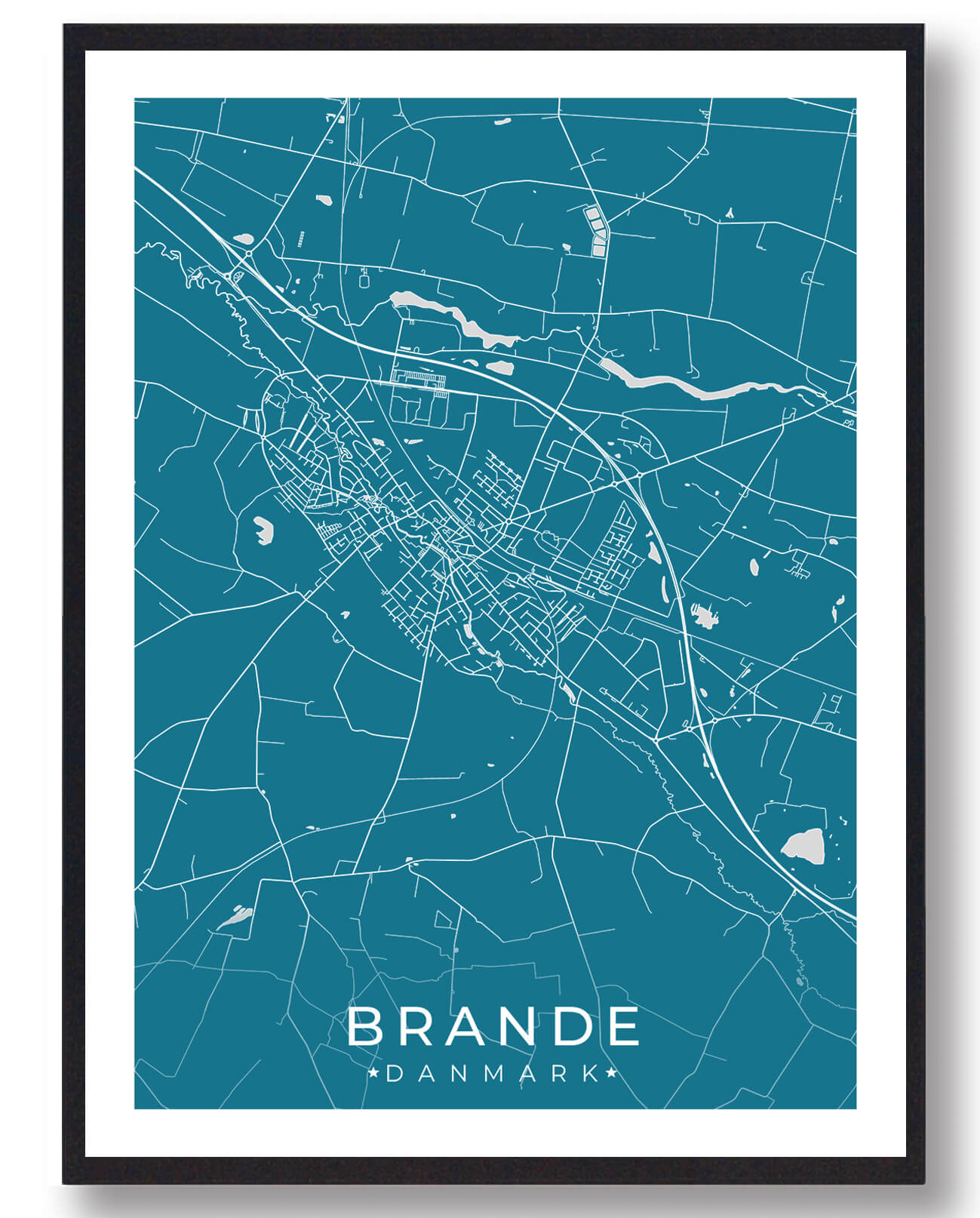 Brande By Plakat - Blå | Unik Plakat fra Midtjylland