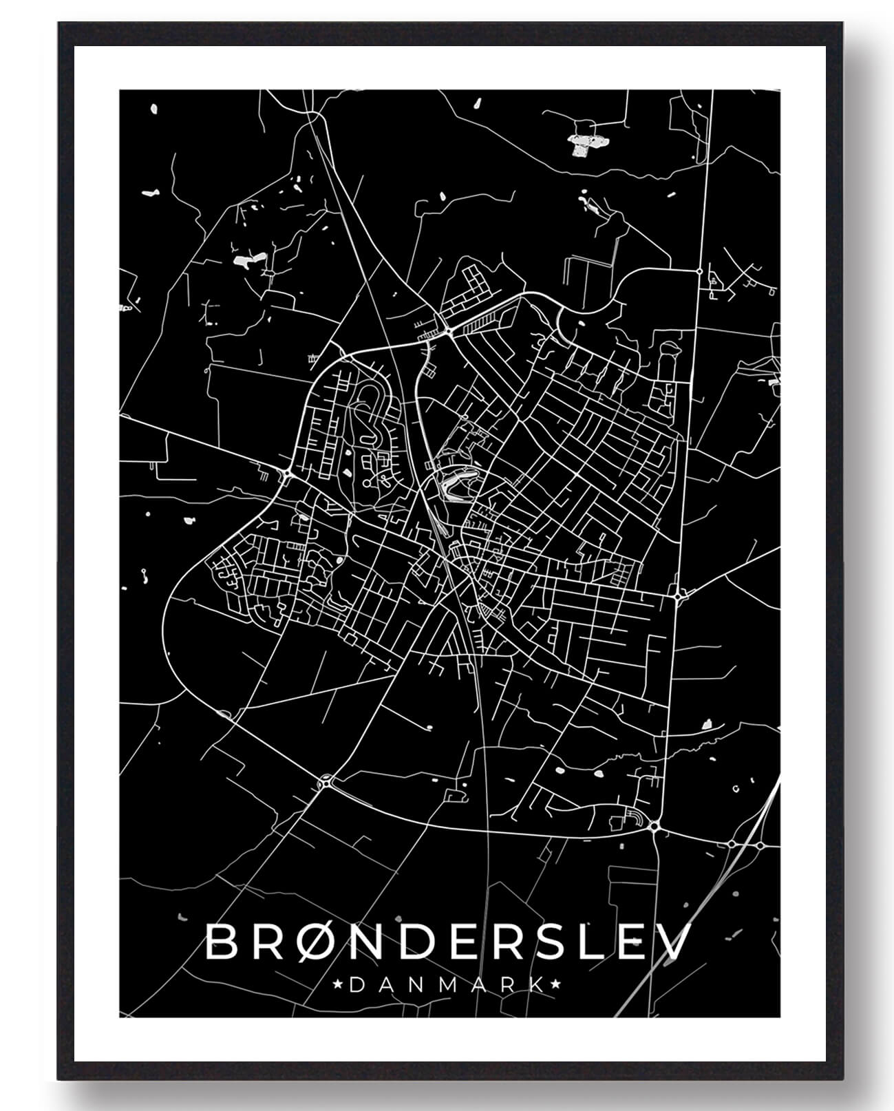 Brønderslev byplakat - stilfuld sort plakat