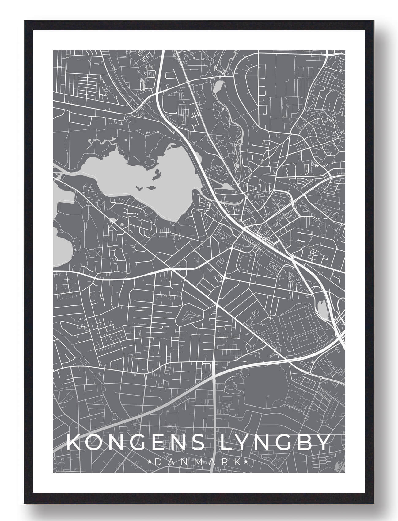 Kongens Lyngby by plakat - grå
