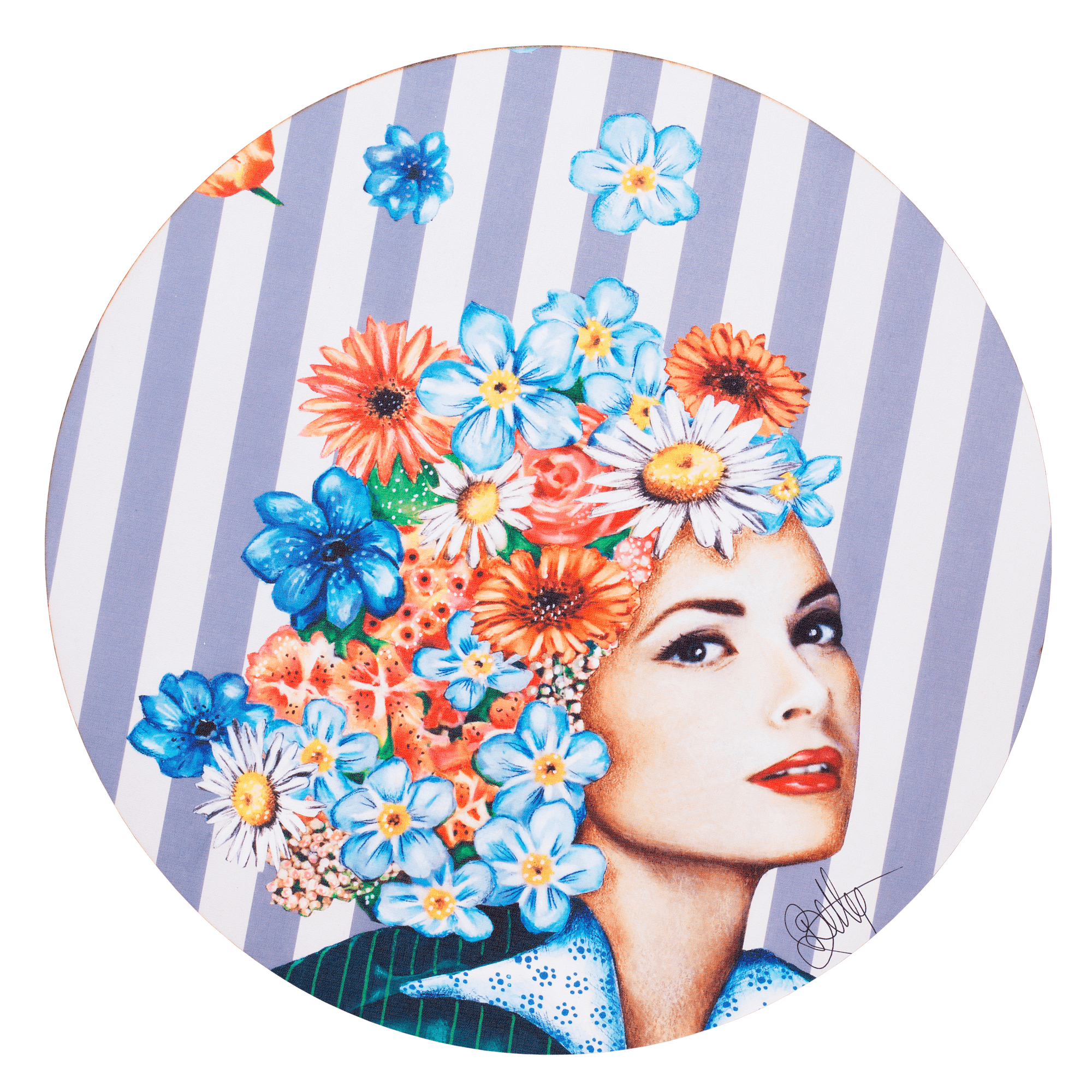Kunsttryk på kanvas Ø 60 cm - "Blomster i tankerne"