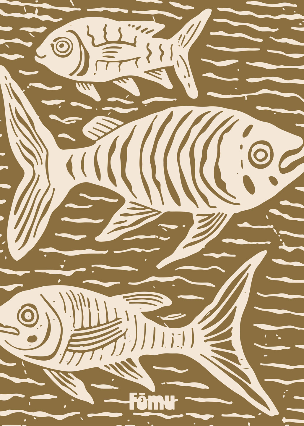 Fåmu Illustrations Fishes Lino 2 Kunstværk til Dit Hjem