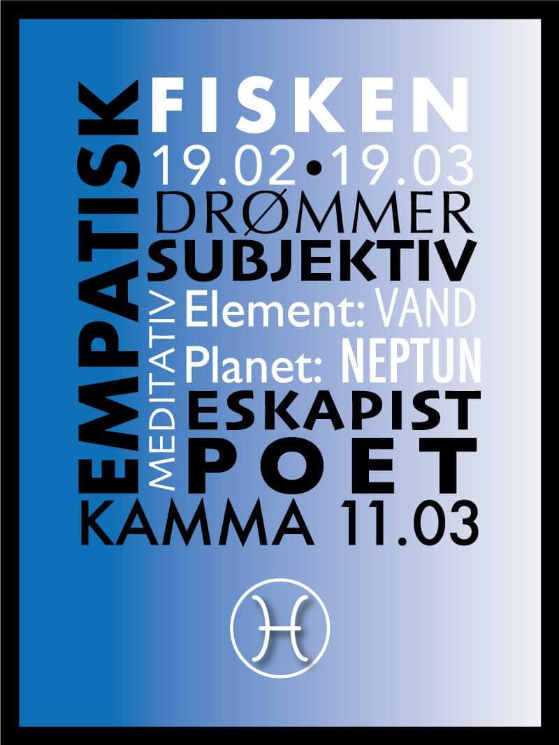Plakat med Fisken Stjernetegn og Værdier til Dit Hjem