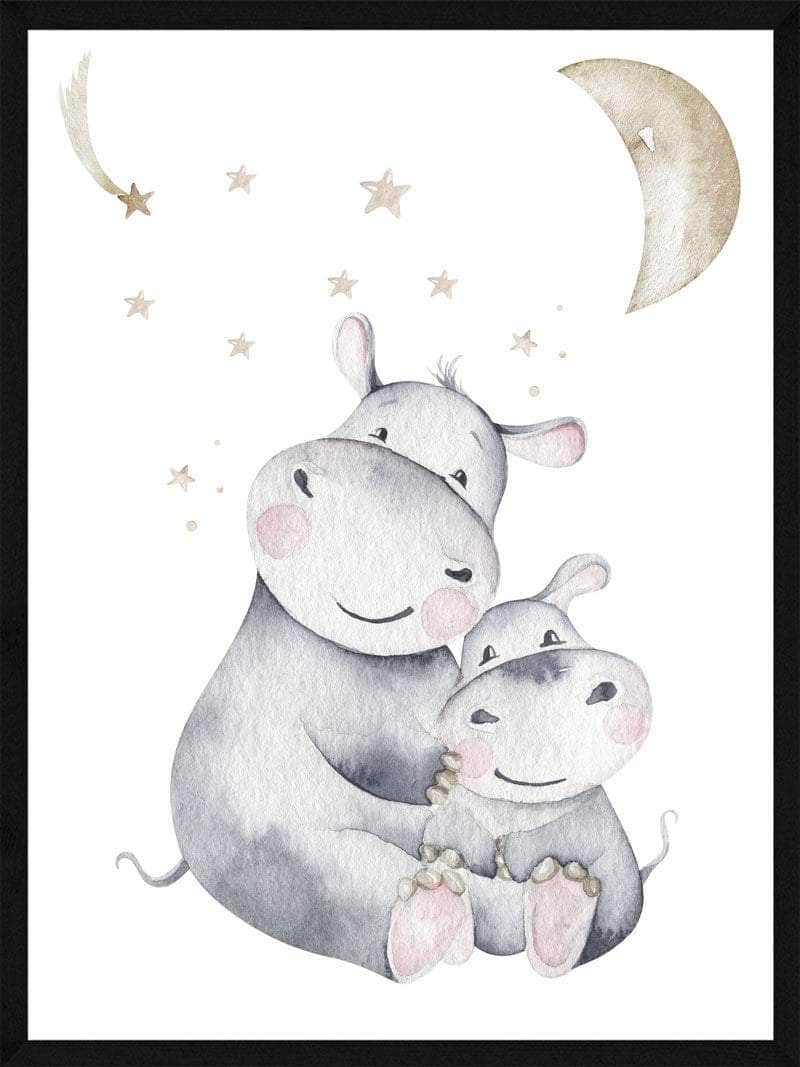 Flodhest Familie Børneplakat til hyggeligt børneværelse