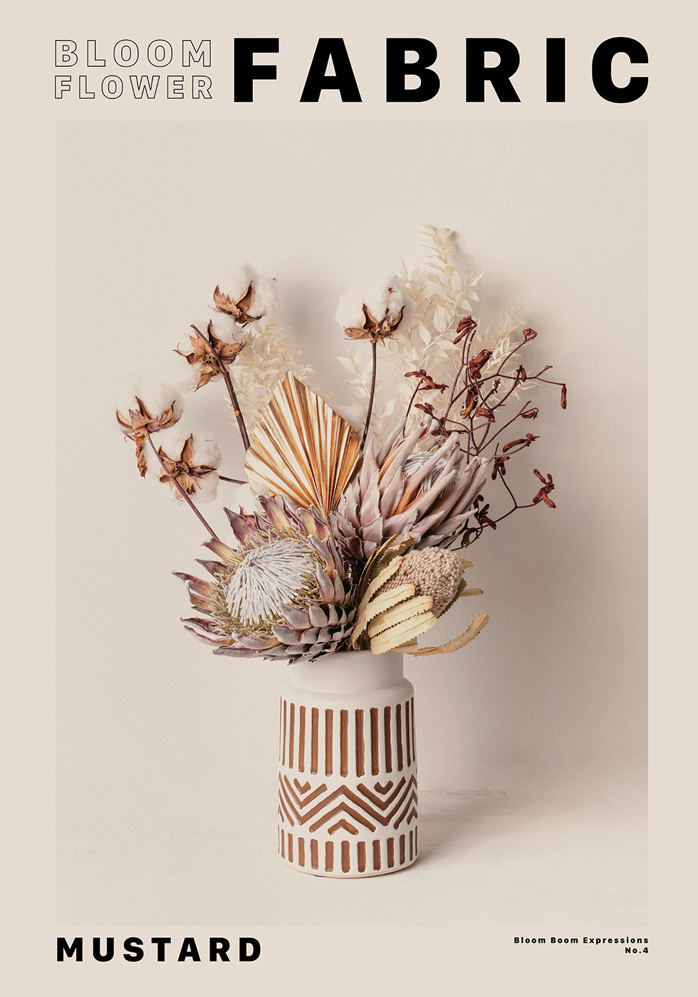 Blomsterbloom Stof Mustard - Unik Kunst fra Plakatwerket