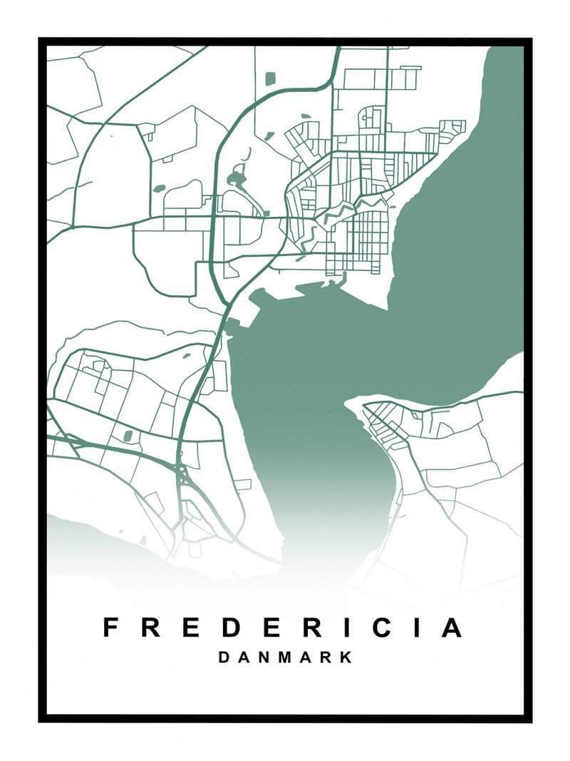 Fredericia Plakat - Detaljeret Kort over Fredericia By