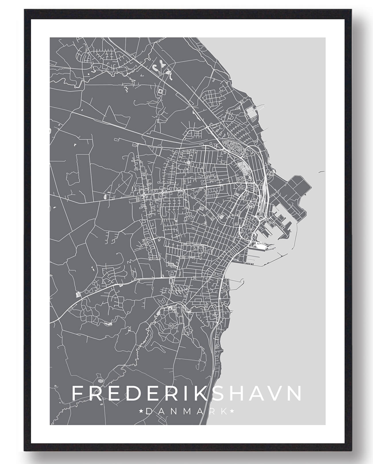 Frederikshavn By Plakat - Grå Dekorativ Kunstplakat