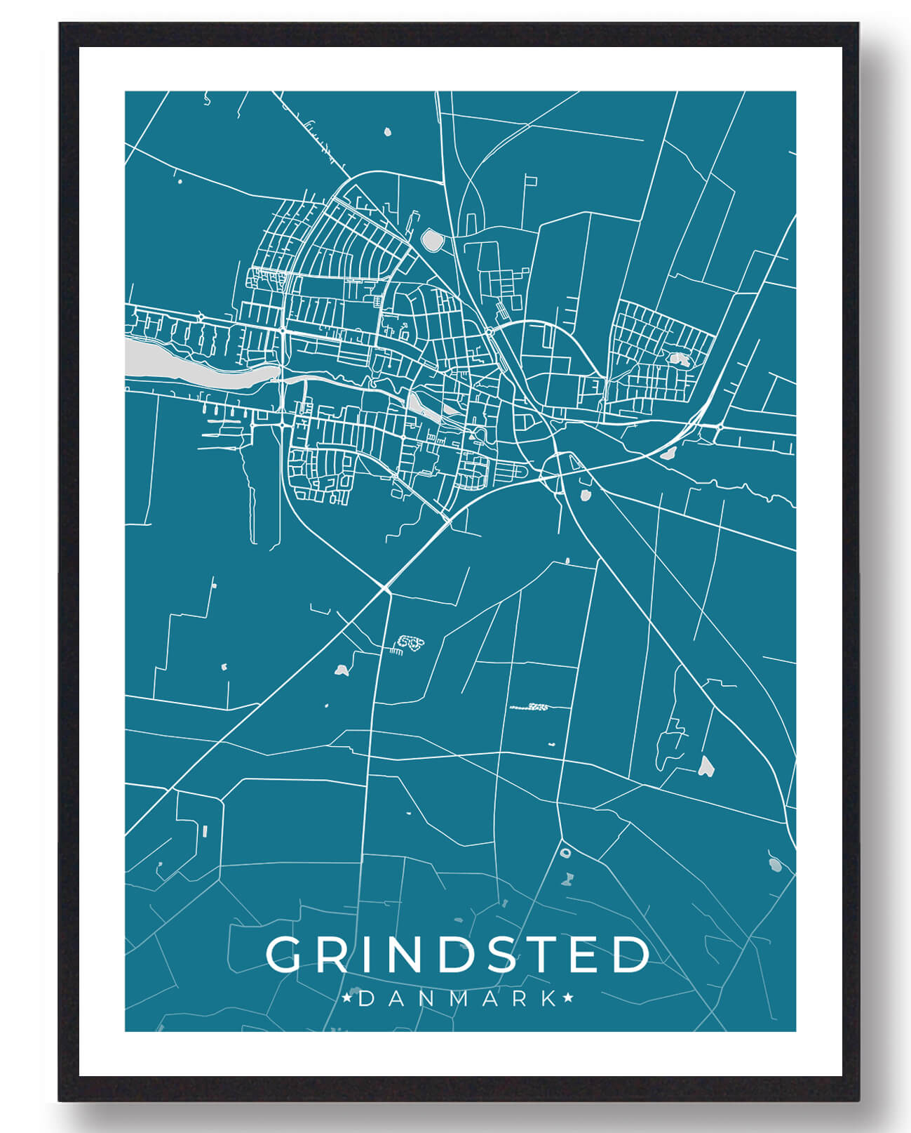 Grindsted By Plakat - Blå Kunstværk til Dit Hjem