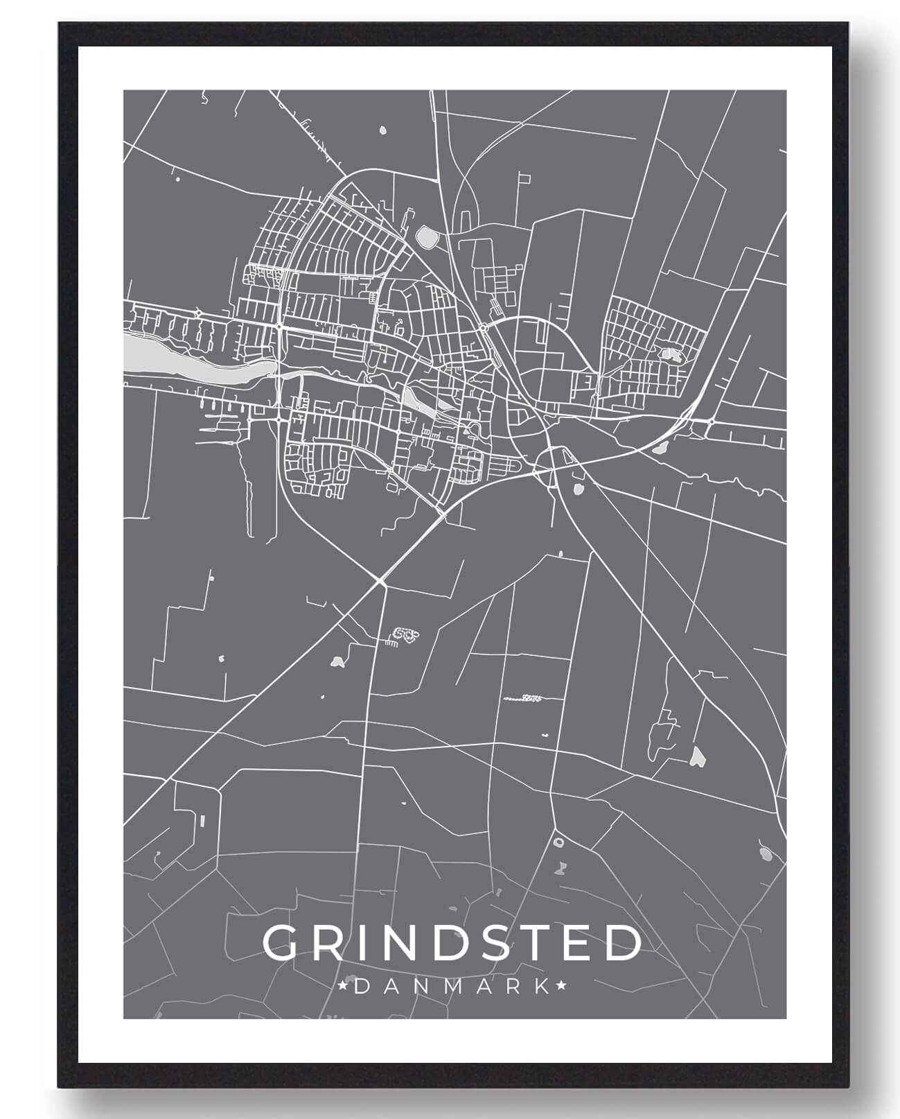 Grindsted By Plakat - Grå Design til Dit Hjem