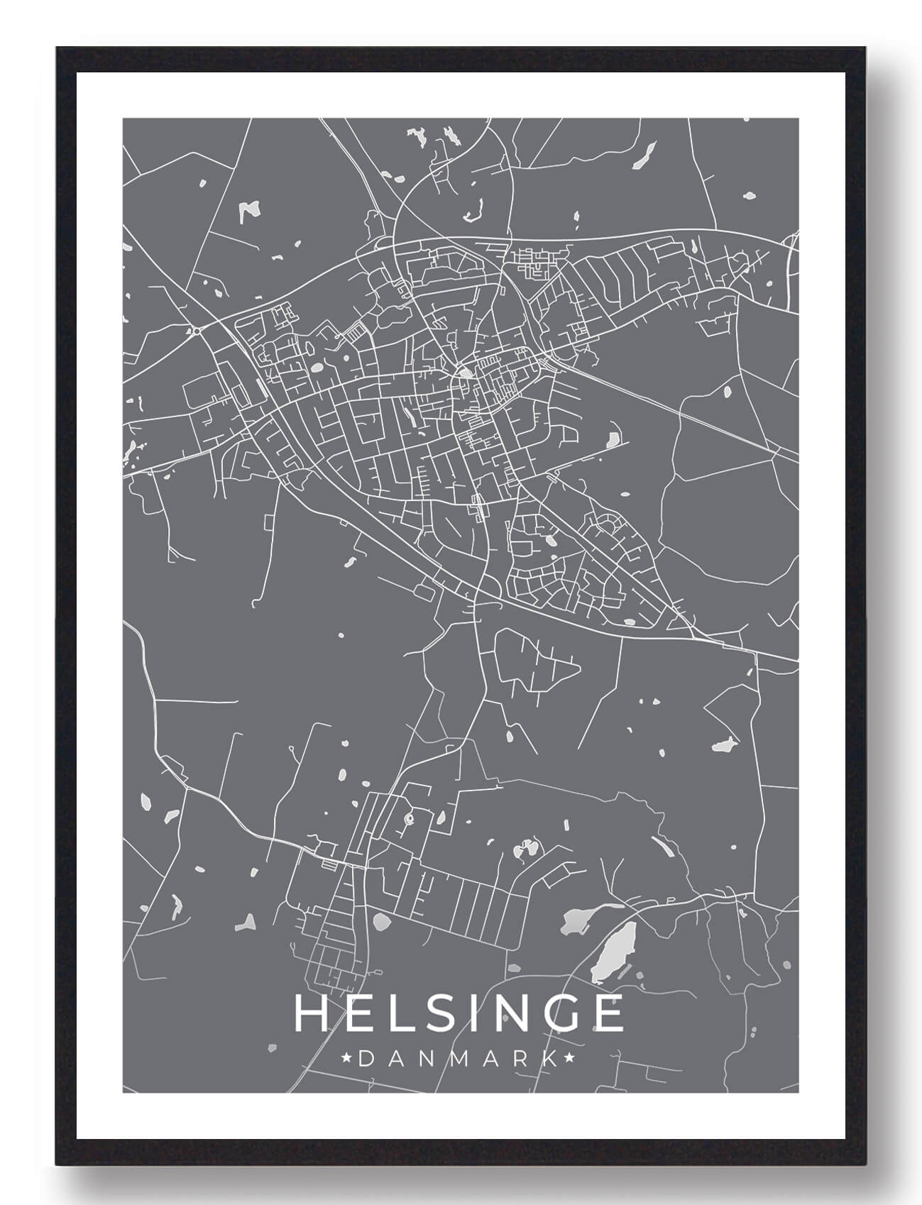 Helsinge By Plakat - Grå fra Plakatdyr.dk