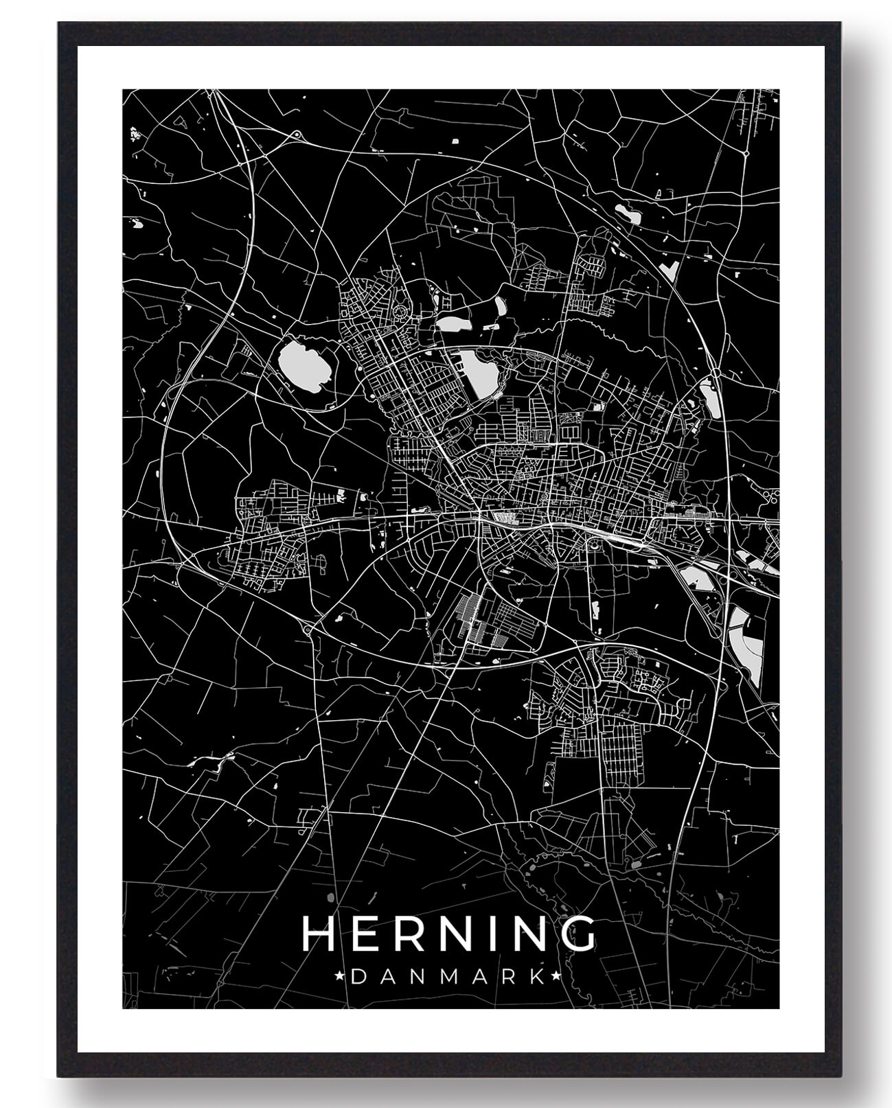 Herning By Plakat - Sort Design til Dit Hjem
