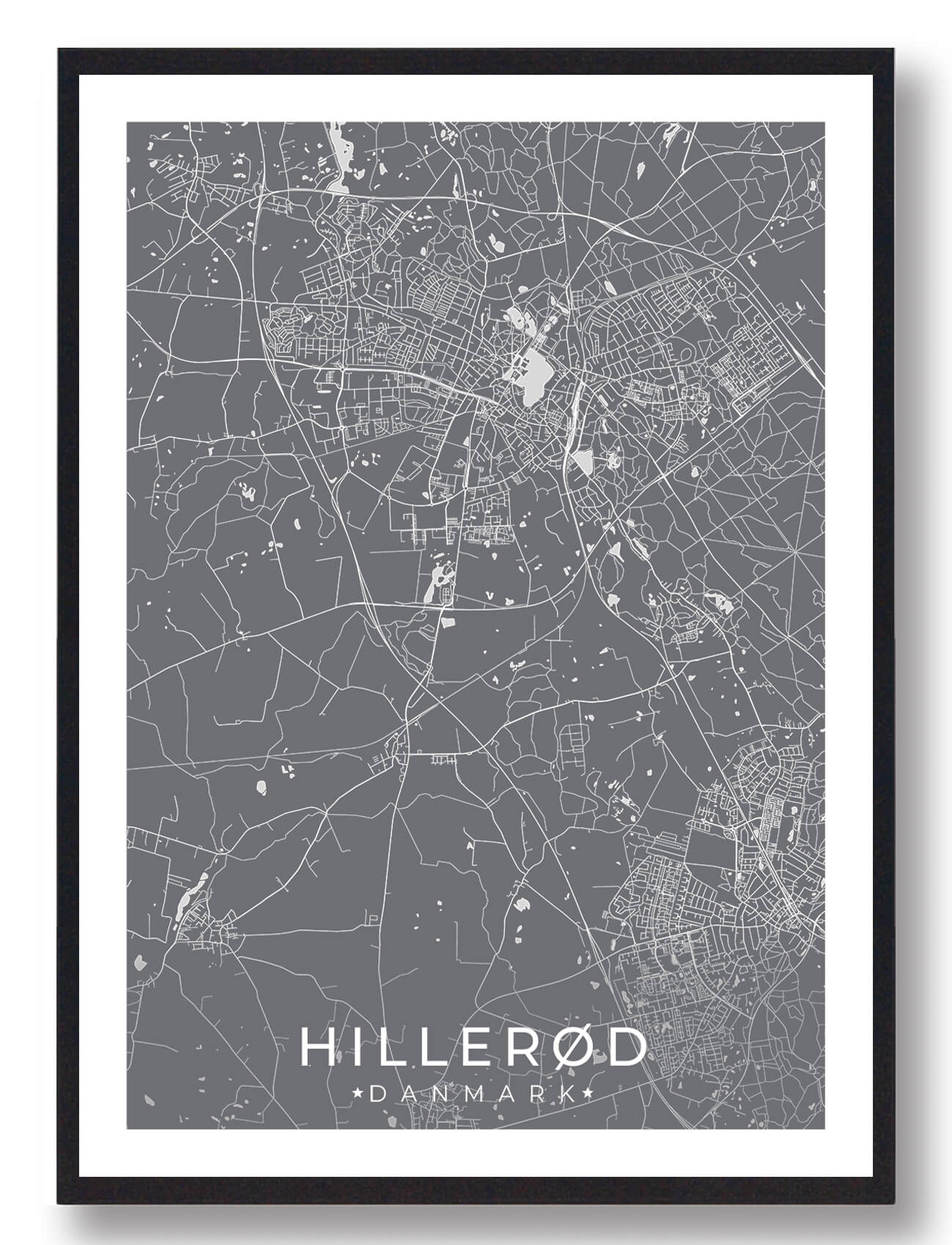 Hillerød by plakat - grå design til dit hjem