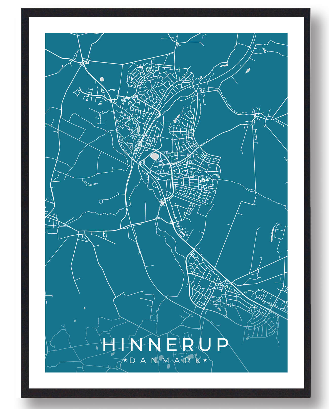 Hinnerup by plakat - moderne blå design