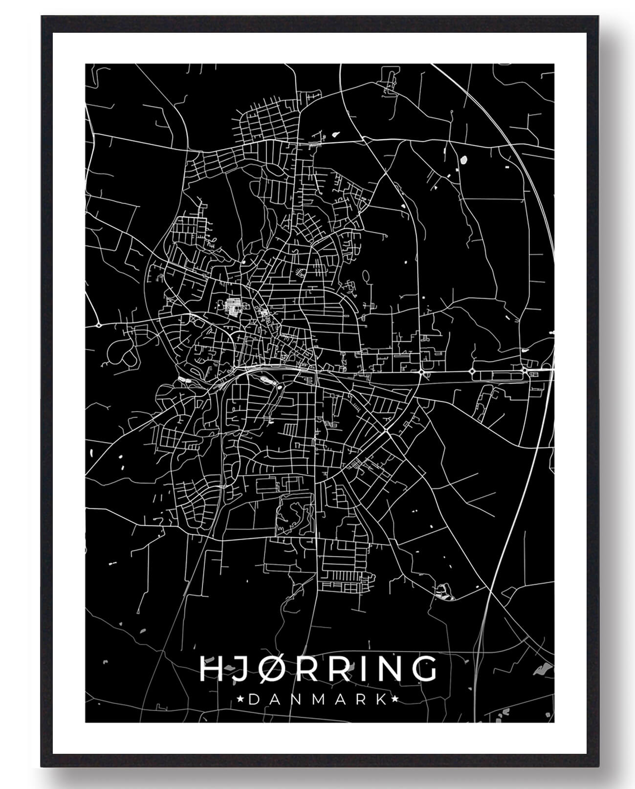 Hjørring by plakat - sort design til din indretning